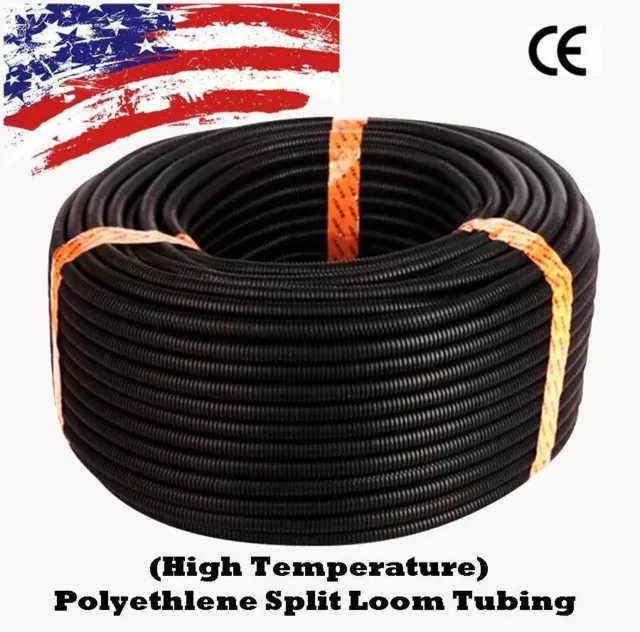 5 Ft 3/4" IN Split Wire Loom Conduit Polyethylene Tubing Black Color Sleeve Tube