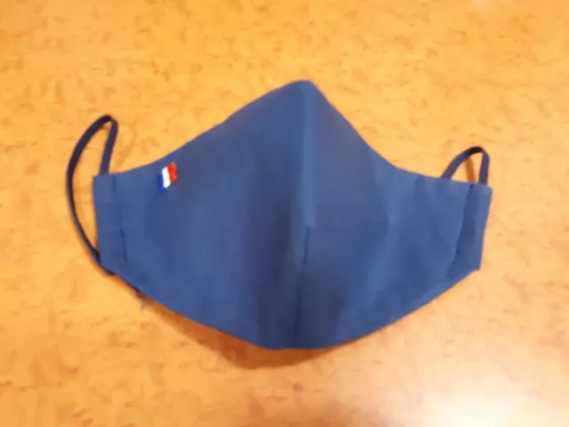 Masque Protection Barrière Tissu bleu 3 épaisseurs Pince-Nez / drapeau France