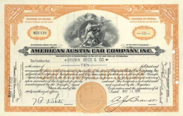 American Austin Car Co., Inc. - Automotive Stock Certificate - Automotive Stocks