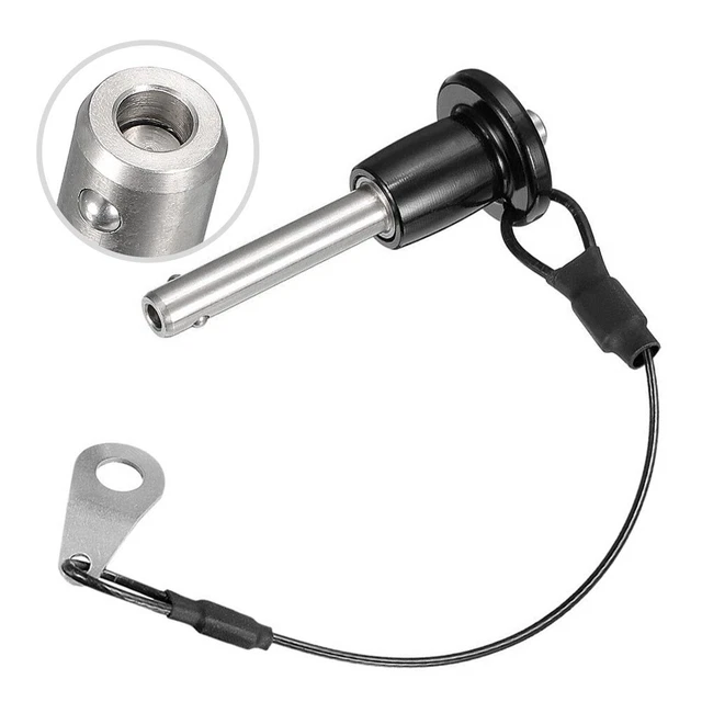 thumbnail image 2 of T-Handle Locking Pin, 304 Stainless Steel, Push-Button Quick Release With Safety Rope (3/8" X 2-11/64") 2 of 12