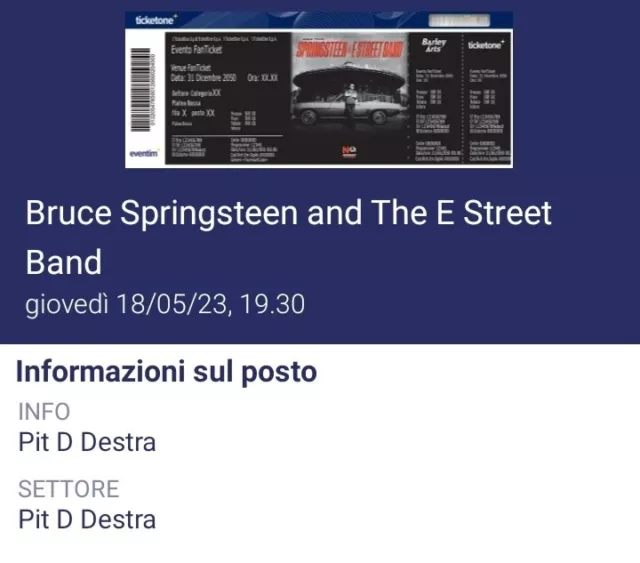 2 Biglietti Tickets Concerto Bruce Springsteen Ferrara Pit D