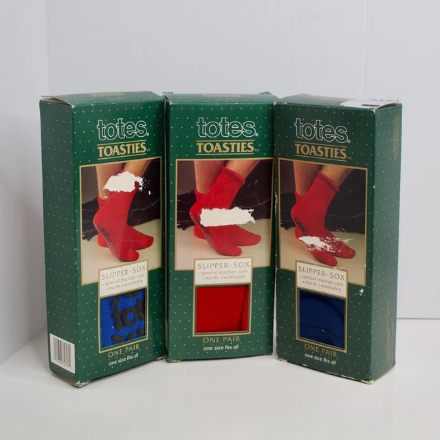 Vintage Totes Toasties Slipper Sox Traction Lot of 3 Pairs 1988 in Box NOS