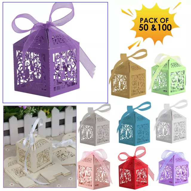 50-100 Luxury Boxes Wedding Party Favour Laser Cut Sweets Cake Candy Gift Favor