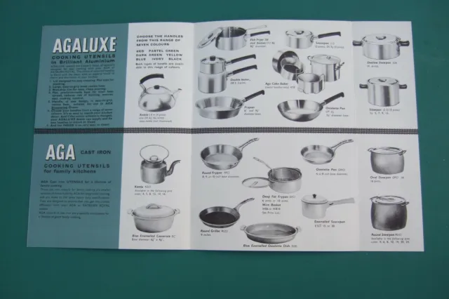1963 AGA Cooker AGALUXE Cooking Utensils Kettles, Pots & Pans etc Sales Leaflet