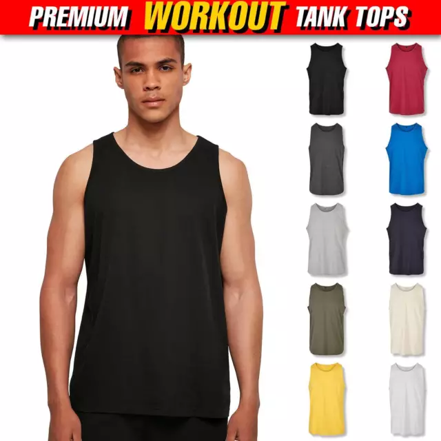 Mens Plain Workout Vest Tank Top Cotton Summer Sleeveless T-Shirt Training Blank