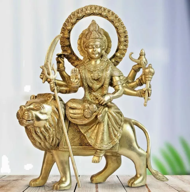Brass Durga Maa Statue Sherawali Mata Idol Hindu Goddess Figurine, 12" 10.36 lbs