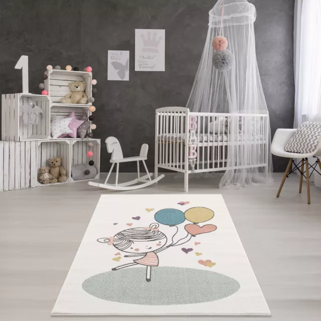 Teppich Kinderzimmer - Cream - Spielteppich Mädchen Kurzflor Kinderteppich