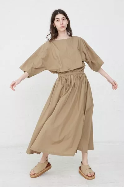 BLACK CRANE soft cotton pleated dress in clay size L
