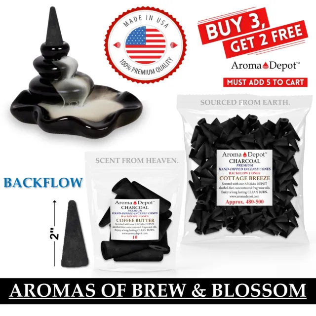 Incense Cones 2'' BACKFLOW Hand Dipped Premium Scented Smoke Charcoal