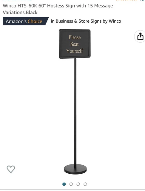 Winco HTS-60K 60" Hostess Sign W/ 15 Message Variations, Black