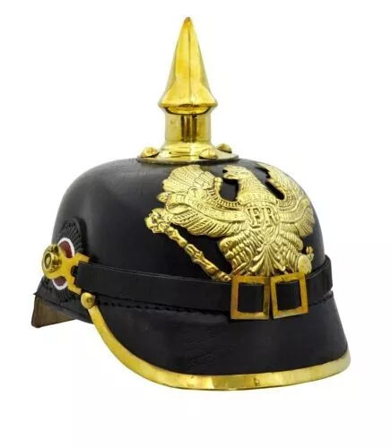 Christmas Presents German Pickelhaube Prussian Leather Helmet WW1 Officer Hat nu