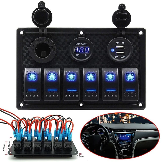 Voltmètre numérique Double port USB Panneau de commutateur à bascule LED