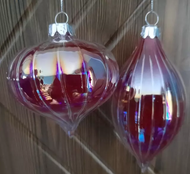 Hanging Christmas Tree Decoration 2 Piece Purple feather filled bauble  Xmas