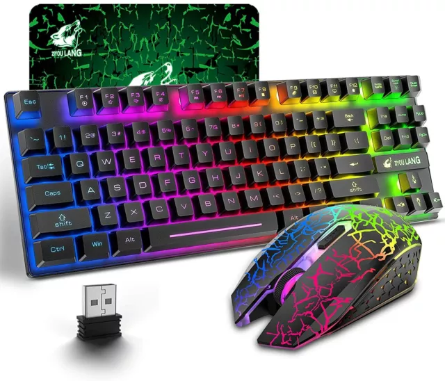 2.4GHz Wireless Tastatur Und Maus Set Funk Kabellos Keyboard PC Laptop RGB T87