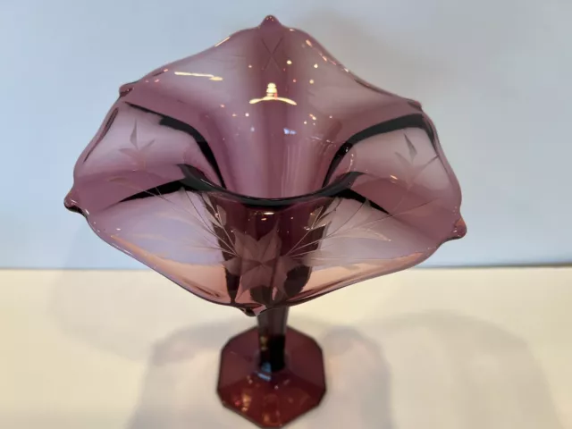 VINTAGE HAND BLOWN ART GLASS JACK IN THE PULPIT Purple LILY VASE Etched MCM