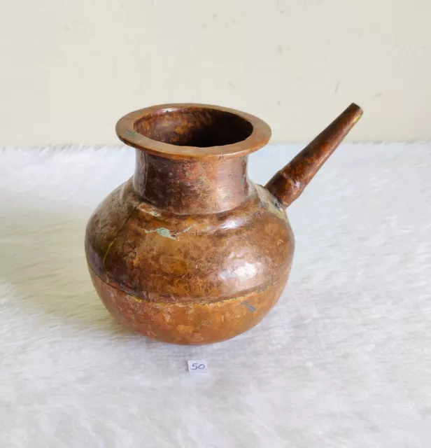 Vintage Old Solid Hand Hammered Copper Water Pot with Spout | Brass Ramjhara