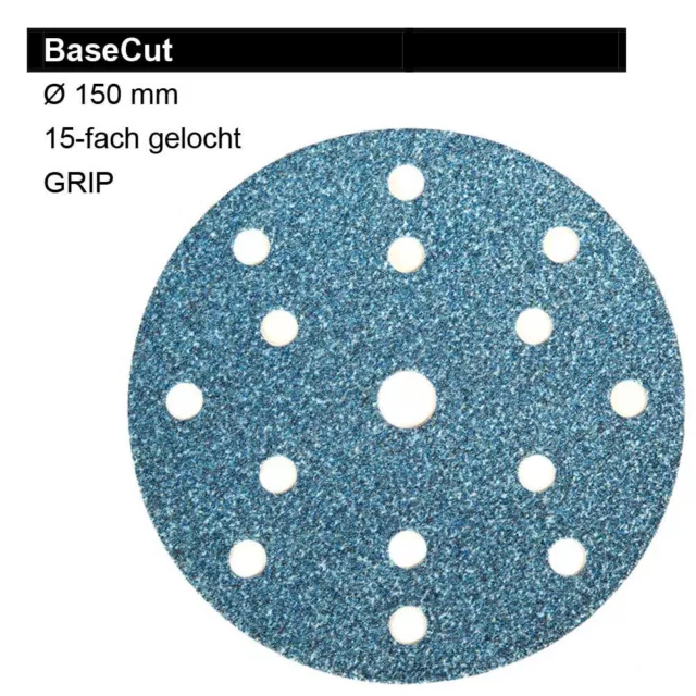 MIRKA 1 Pkg. Basecut 150 MM Sanding Discs 15-Loch Touch Fastener P40-P800