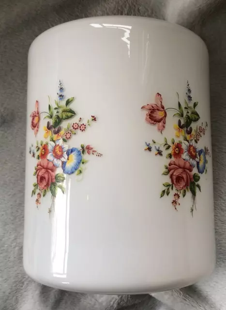 Vintage opaque glass lampshade, cylinder shape, with flower decoration