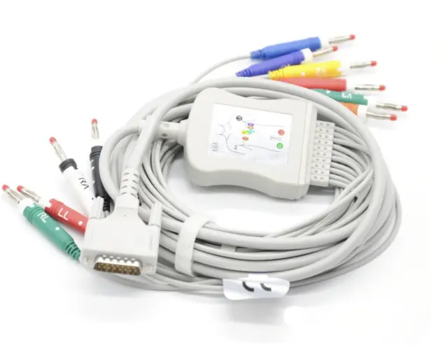 Mortara Burdick 15 pin 10 Leads Banana EKG Cable Compatible - Same Day Shipping