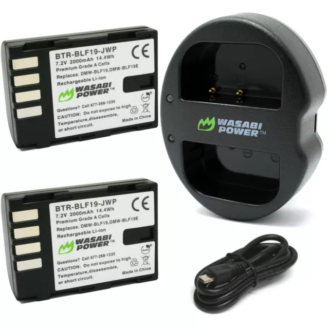 Wasabi Power Battery (2-Pack) and Dual Charger for Panasonic DMW-BLF19