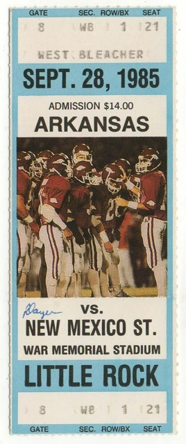 1985 ARKANSAS RAZORBACKS vs NEW MEXICO STATE AGGIES season football ticket 9/28