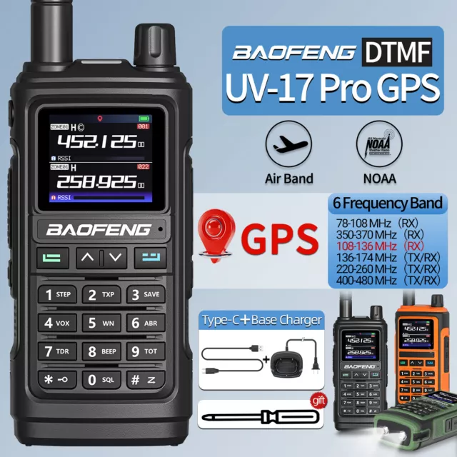 Baofeng UV-17 Pro GPS Air Band Walkie Talkie Long Range Type-C Ham Two Way Radio