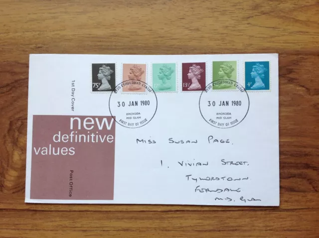 GB New Definitive Values   First Day Cover 1980 , Rhondda  pmk. Free UK P&P