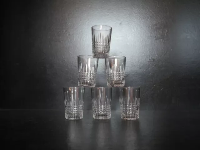 Lot 6  anciens Gobelets verres en cristal Baccarat modèle Nancy 6,7 cm