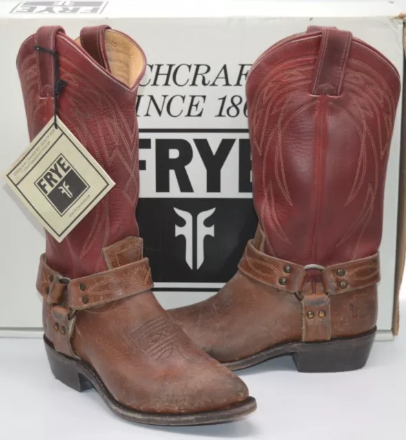NEW 348 FRYE Billy Harness Burgundy Brown Leather Cowboy Boots