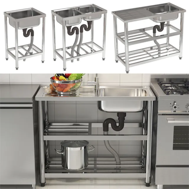 Kitchen Sink Cupboard Unit Commercial Catering Prep Table Single Double Bowls