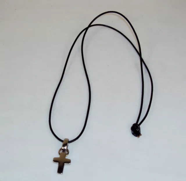 Necklace ~ Metal Cross On Thin Leather Cord ~ Tied ~  #5410220