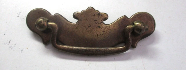 1950s Bat Drop Bail Pull Handle Dark Aged Brass Plated Steel 2-1/2" Centers