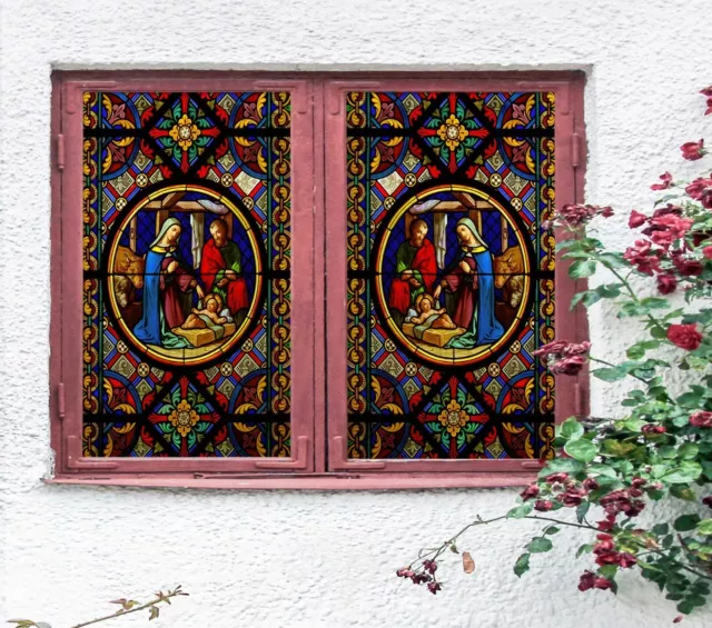 3D Religious 007NAO Window Film Print Sticker Cling Stained Glass UV Block Fay