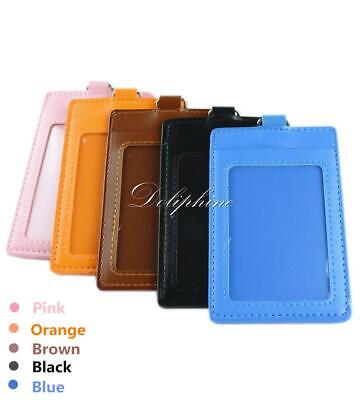 Vertical ID Badge Holder 4 layers PU Leather with 1 ID Window and 1 Card Slot