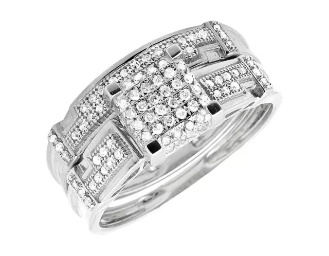 Ensemble bague de fiançailles trio en or blanc 10K or blanc diamant carré 0,50 ct 3