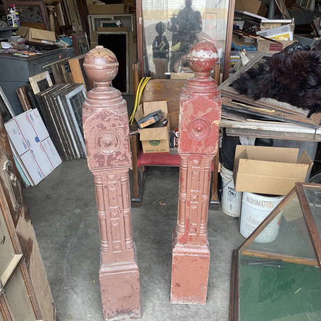 Bova 58 Pair antique oak painted Newell post 54 x 7.5 x 7.5