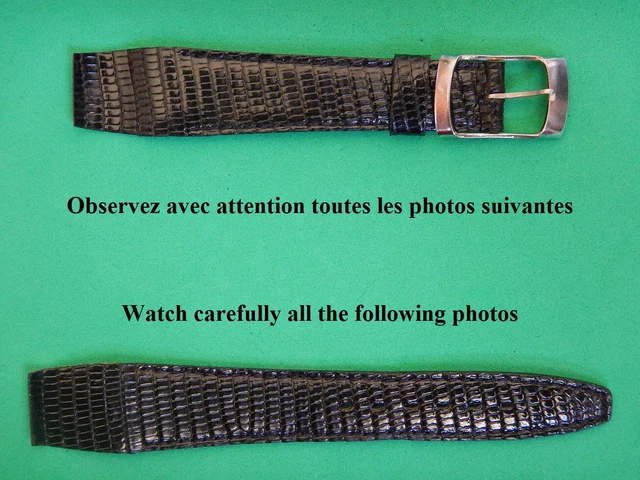 18 MM BRACELET LEZARD JAVA VERITABLE NOIR POUR ANSES FIXES SOUDÉES N.O