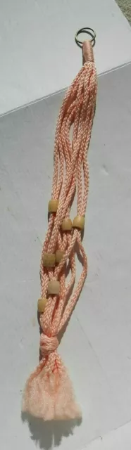 Vintage Macrame Plant holder With Wooden Beads Peach