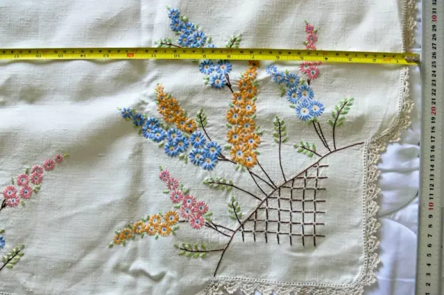 Hand Embroidered Linen Tablecloth 880x820 with Crochet Edge 15mm Wide Not Washed 2