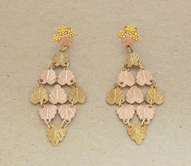 Long Vintage 14K CCO Black Hills Gold Chandelier Leaf Earrings 4G ~ NOT SCRAP