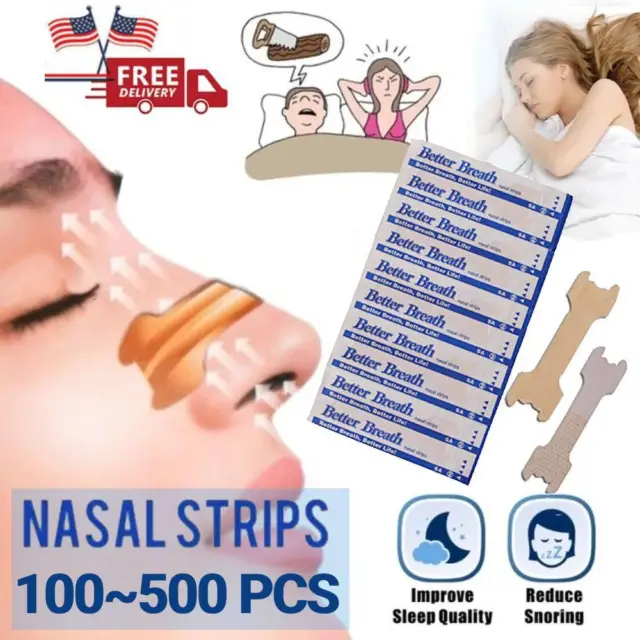100X~500X Tiras Nasales Respira Nariz Mejor Reduce Ronquidos Sueño Bien Ahora/EE. UU./