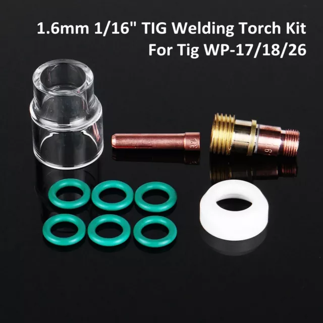 1.6mm 1/16 TIG Welding Torch Stubby Gas Lens #12 Pyrex Cup Kit For Tig WP-17/18 2