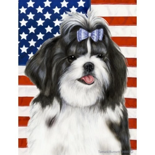 Patriotic (D2) Garden Flag - Black and White Shih Tzu 320111