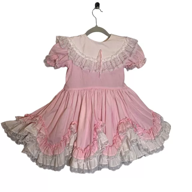 Lid’l Dolly’s Dress Girls 6X Pink Full Circle Pageant Party Lace Ruffles Twirl