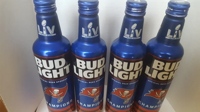 Bud Light Tampa Bay Bucs  Champs Lv  Aluminum Bottle 16Oz .*Top Open .Empty*(4)*