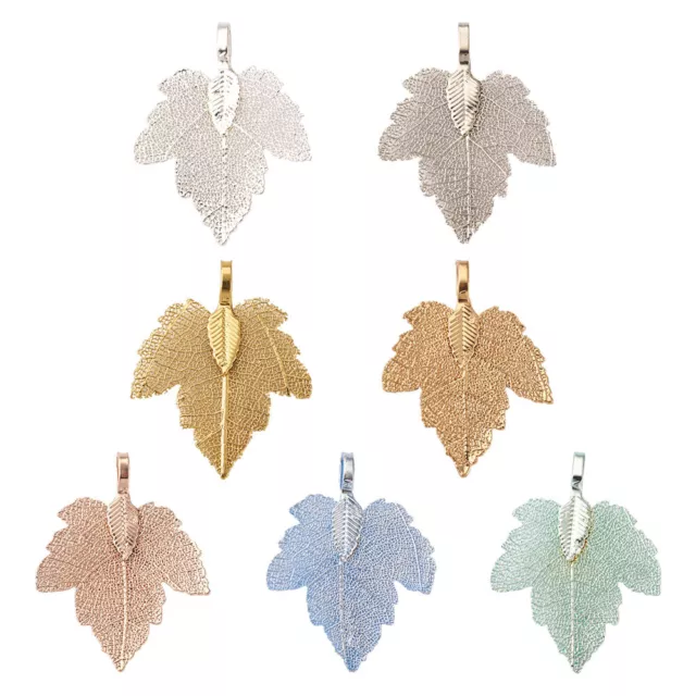 14Pcs Natural Real Filigree Grape Leaf Large Electroplated Tree Leaves Charms 2