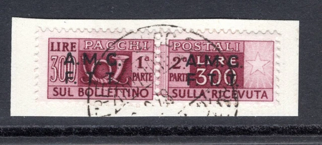 ITALY TRIESTE A (AMG-FTT) PACCHI SASSONE #Q11, 300 Lire, Used on Piece, CV $840