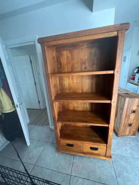 Solid Oak Furniture Land 4 Shelf Book Case with Drawers