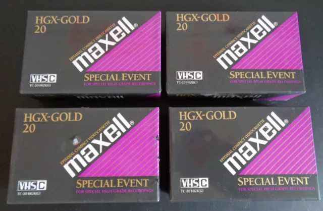 MAXELL Videocassette Tape Lot of 4 HGX Gold TC-20 Special Event NEW Free Ship