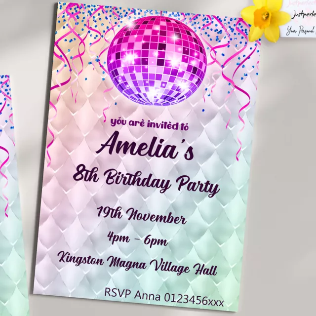 Personalised Disco Invitations Birthday Party Envelopes Invites Pack 8,16,20,32